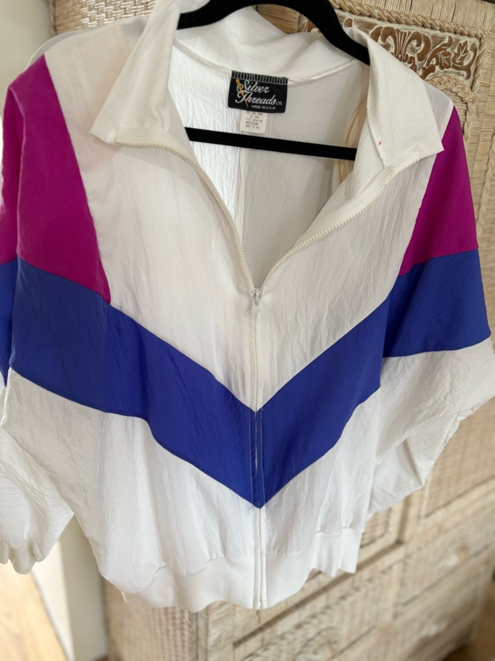 Celia Threadz White Colorblock Track Jacket with Purple & Blue Accents